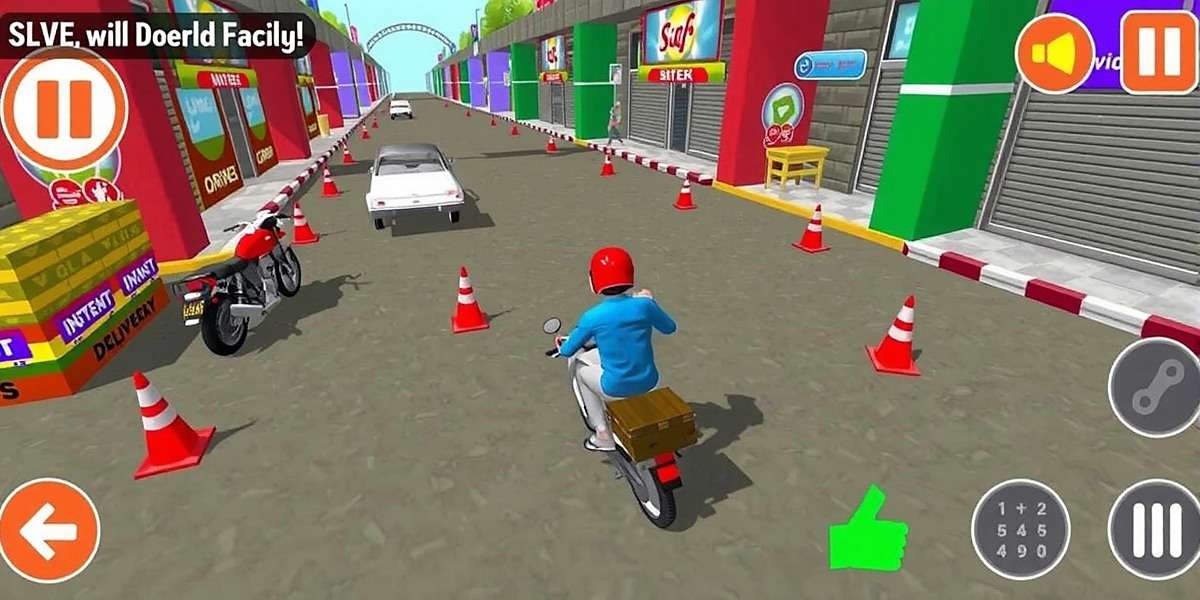 Instant Delivery gameplay screenshot showing a delivery executive navigating through a busy Indian market area with various obstacles