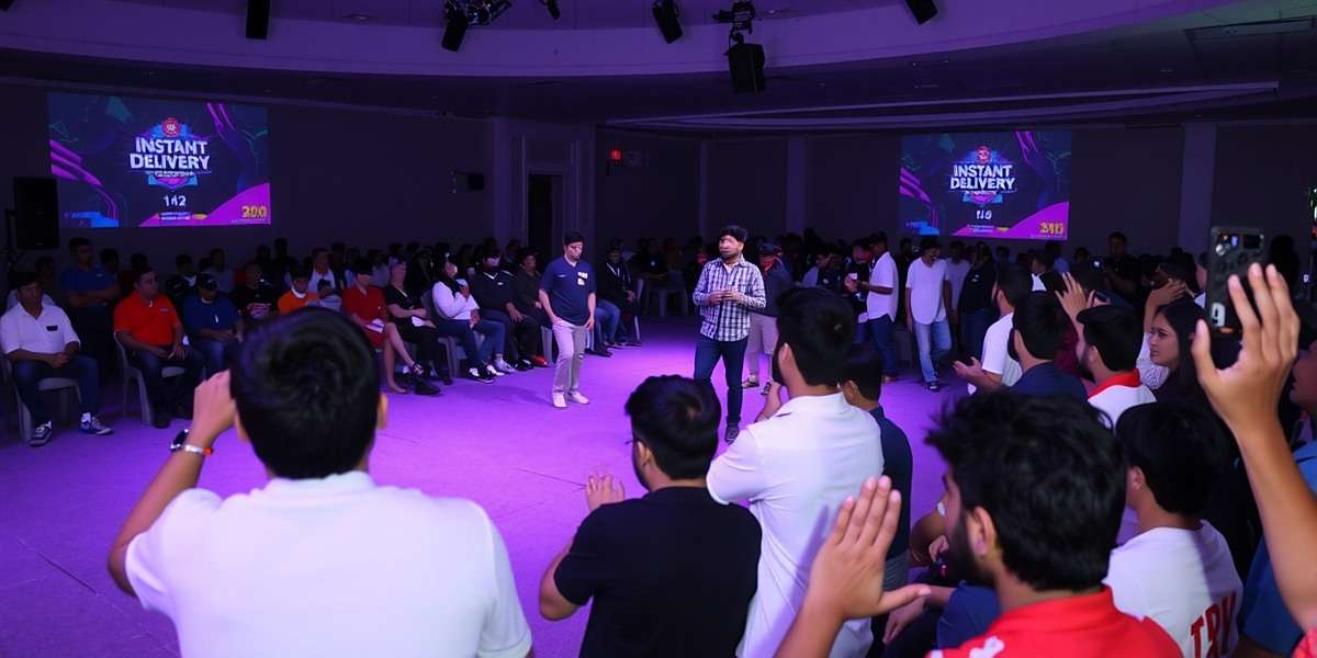 Instant Delivery regional tournament in Delhi with players competing on stage and audience cheering